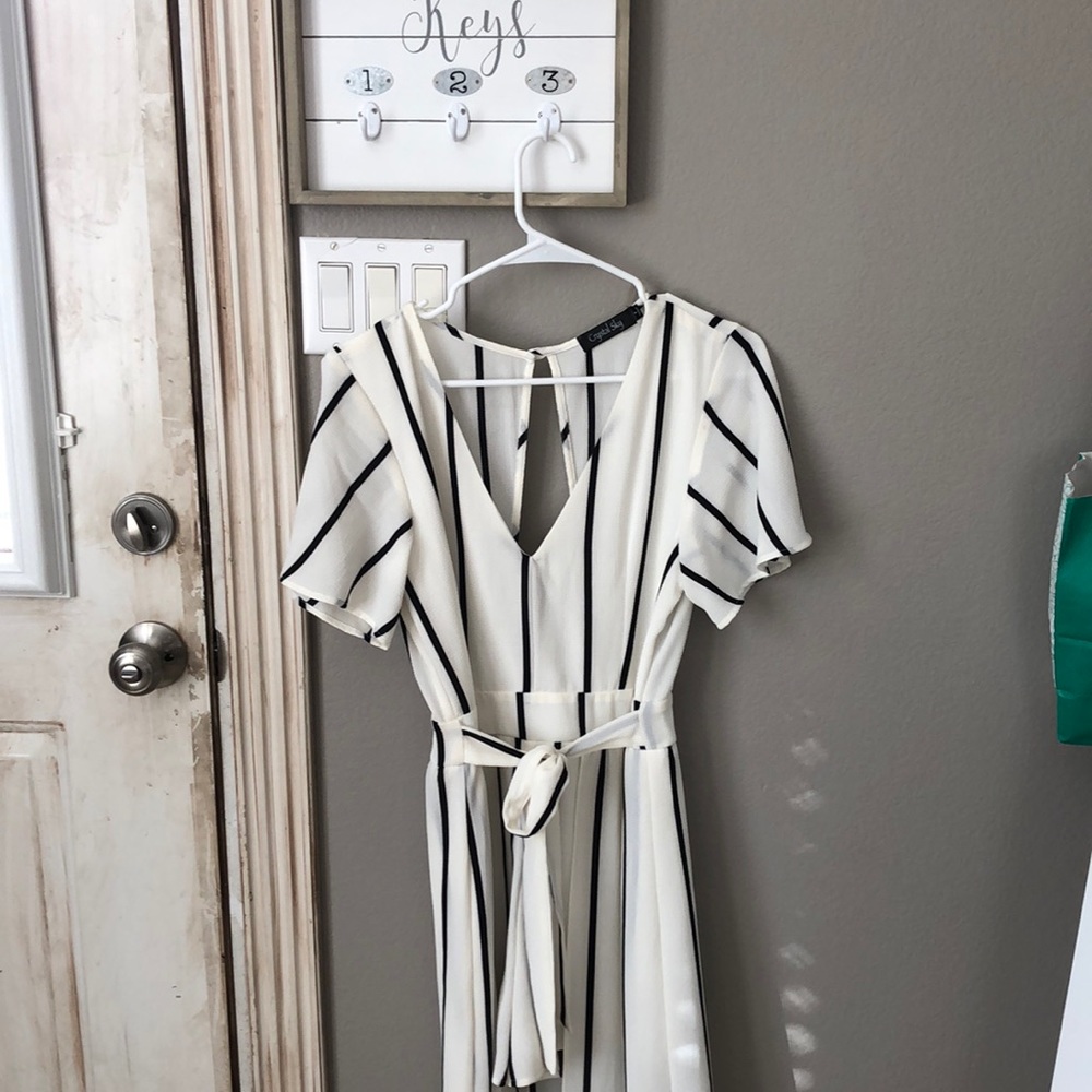 Black and white striped romper.